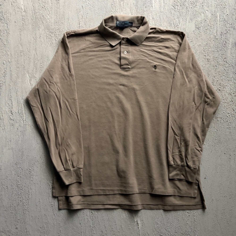 Vintage Polo Ralph Lauren Polo Shirt XXL Brown 1090s Long Sleeve Pique